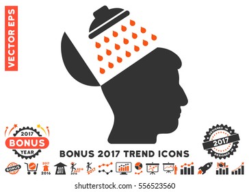 Orange And Gray Propaganda Brain Shower pictogram with bonus 2017 trend pictograms. Vector illustration style is flat iconic bicolor symbols, white background.