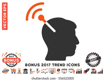 Orange And Gray Radio Neural Interface pictogram with bonus 2017 trend pictograph collection. Vector illustration style is flat iconic bicolor symbols, white background.