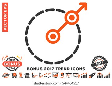 Orange And Gray Round Area Exit pictograph with bonus 2017 trend pictograms. Vector illustration style is flat iconic bicolor symbols, white background.