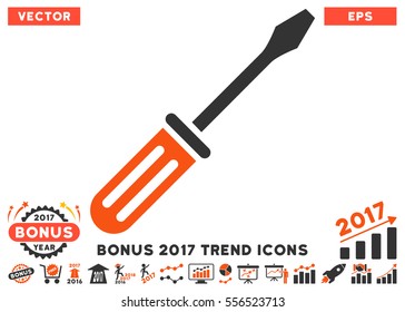 Orange And Gray Screwdriver icon with bonus 2017 year trend pictograms. Vector illustration style is flat iconic bicolor symbols, white background.