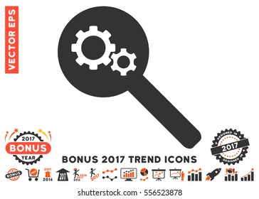 Orange And Gray Search Gears Tool pictogram with bonus 2017 year trend elements. Vector illustration style is flat iconic bicolor symbols, white background.