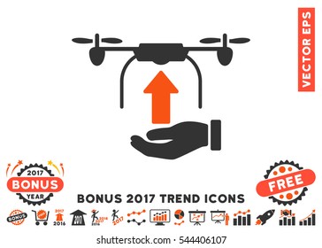 Orange And Gray Send Drone Hand pictograph with bonus 2017 year trend pictograms. Vector illustration style is flat iconic bicolor symbols, white background.