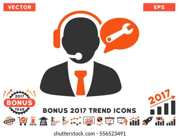 Orange And Gray Service Manager Message pictograph with bonus 2017 trend clip art. Vector illustration style is flat iconic bicolor symbols, white background.