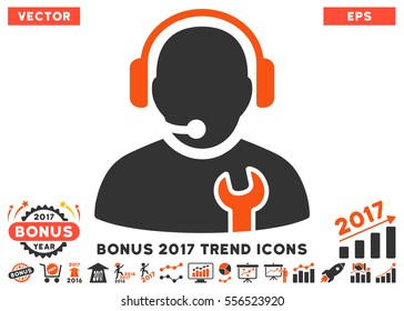 Orange And Gray Service Operator pictogram with bonus 2017 trend symbols. Vector illustration style is flat iconic bicolor symbols, white background.