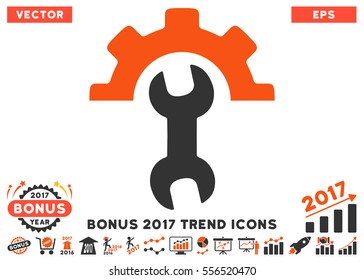 Orange And Gray Service Tools pictogram with bonus 2017 trend pictograph collection. Vector illustration style is flat iconic bicolor symbols, white background.