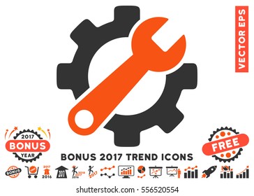 Orange And Gray Service Tools pictogram with bonus 2017 year trend symbols. Vector illustration style is flat iconic bicolor symbols, white background.