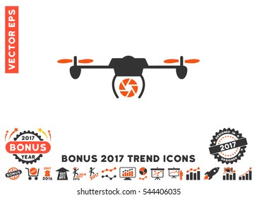 Orange And Gray Shutter Spy Airdrone pictograph with bonus 2017 year trend symbols. Vector illustration style is flat iconic bicolor symbols, white background.