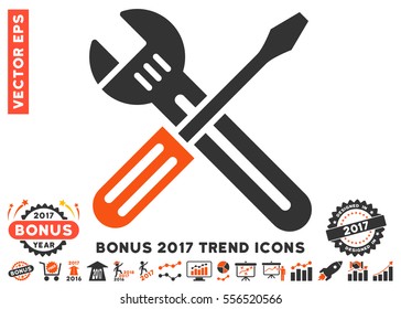 Orange And Gray Spanner And Screwdriver pictogram with bonus 2017 year trend design elements. Vector illustration style is flat iconic bicolor symbols, white background.