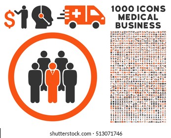 Orange And Gray Staff vector bicolor rounded icon. Image style is a flat icon symbol inside a circle, white background. Bonus set is 1000 medical business pictograms.