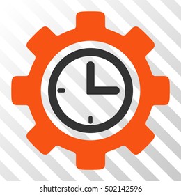 Orange And Gray Time Setup Gear toolbar pictogram. Vector pictograph style is a flat bicolor symbol on diagonal hatch transparent background.