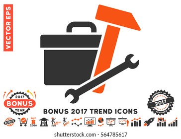 Orange And Gray Toolbox icon with bonus 2017 trend symbols. Vector illustration style is flat iconic bicolor symbols, white background.