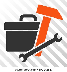 Orange And Gray Toolbox toolbar pictogram. Vector pictogram style is a flat bicolor symbol on diagonal hatch transparent background.