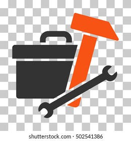 Orange And Gray Toolbox toolbar pictogram. Vector pictograph style is a flat bicolor symbol on chess transparent background.