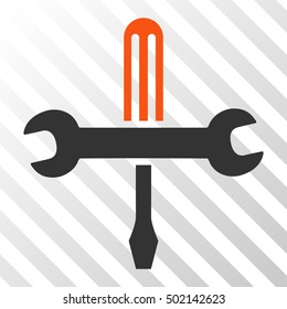 Orange And Gray Tools interface toolbar pictogram. Vector pictograph style is a flat bicolor symbol on diagonal hatch transparent background.
