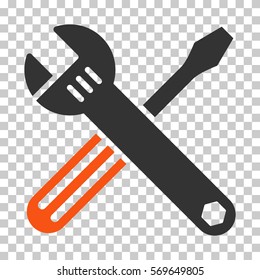 Orange And Gray Tools toolbar icon. Vector pictogram style is a flat bicolor symbol on chess transparent background.
