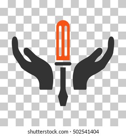 Orange And Gray Tuning Screwdriver Maintenance interface pictogram. Vector pictograph style is a flat bicolor symbol on chess transparent background.