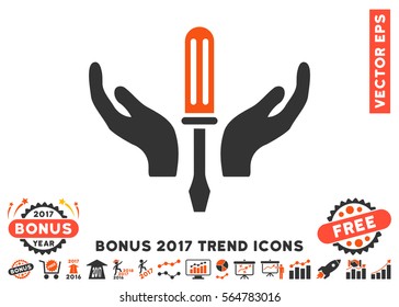 Orange And Gray Tuning Screwdriver Maintenance icon with bonus 2017 trend design elements. Vector illustration style is flat iconic bicolor symbols, white background.