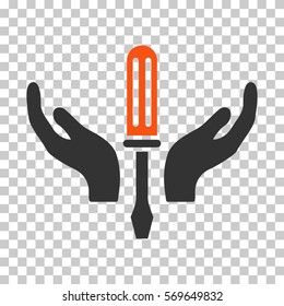 Orange And Gray Tuning Screwdriver Maintenance toolbar pictogram. Vector pictograph style is a flat bicolor symbol on chess transparent background.