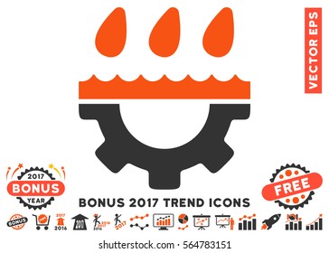 Orange And Gray Water Gear Drops pictograph with bonus 2017 year trend images. Vector illustration style is flat iconic bicolor symbols, white background.