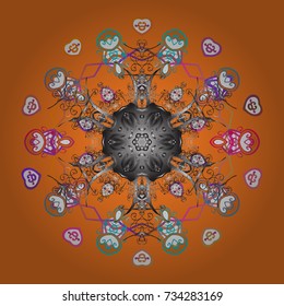 A orange, gray and white colors with snowflakes. Vector christmas abstract colorful background with cute snowflake. Vector illustration.
