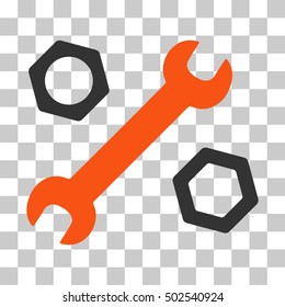Orange And Gray Wrench and Nuts toolbar icon. Vector pictogram style is a flat bicolor symbol on chess transparent background.