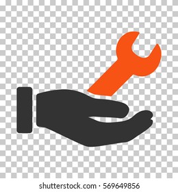 Orange And Gray Wrench Service Hand interface toolbar icon. Vector pictograph style is a flat bicolor symbol on chess transparent background.