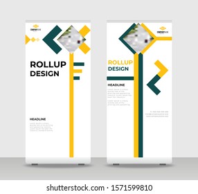 Orange green Abstract Shapes Modern Exhibition Advertising Trend Business Roll Up Banner Stand Poster Brochure flat design template creative concept. Orange green Roll Up EPS. Presentation Cover