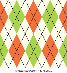 Orange And Green Argyle Seamless Background Pattern