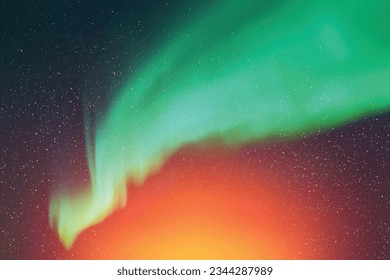 Orange green aurora borealis. Colorful polar lights, night starry sky