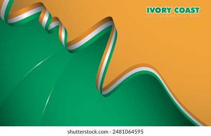 Orange green background with waving ivory coast ribbon for independence day template design