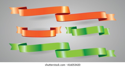 Orange And Green Banner Ribbon Vector Set