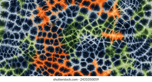 Orange, green, black color fabric  pattern ink , colorful tie dye pattern abstract background. Shibori, tie dye, abstract batik brush seamless and repeat pattern design.