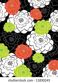 orange and green blooms on black (vector) - illustration