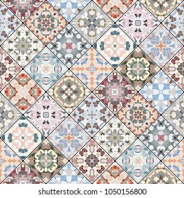 Orange, green and blue abstract patterns in the mosaic set. Square scraps in oriental style. Vector illustration. Ideal for printing on fabric or paper.