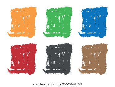 Orange, green, blue, red, gray, brown paint or brush stroke square icon sheet