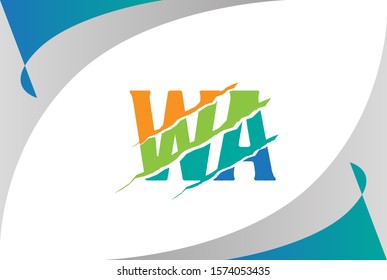 Orange green blue WA letter template logo design with scratch effect