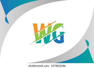 Orange green blue WG letter template logo design with scratch effect