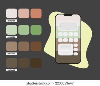 Orange green brown mobile app color palette, RGB color codes for mobile application, warm colors catalog, design and edit idea, colour matching, harmonious colours palette sample for mobile phone app