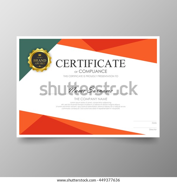 Orange Green Certificate Template Awards Diploma Stock Vector (Royalty ...