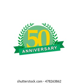 orange green circle between green wheatgrass and green ribbon anniversary logo vector