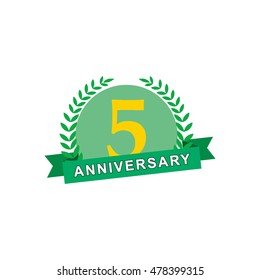 orange green circle between green wheatgrass and green ribbon anniversary logo vector