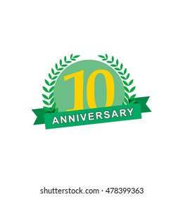 orange green circle between green wheatgrass and green ribbon anniversary logo vector