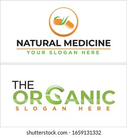 Orange green circle capsule pill leaf symbol icon logo suitable for herbal medicine organic food medical pharmaceutical supplements vitamins