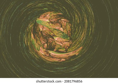Patrón circular circular de color naranja con líneas curvadas. Resumen de imagen vectorial.