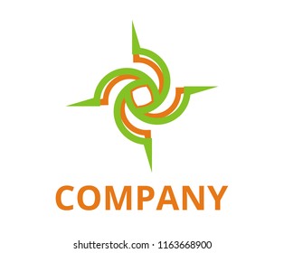 orange and green color cyclone shape from line like black hole logo design illustration for technology company, security corporate, or any use.