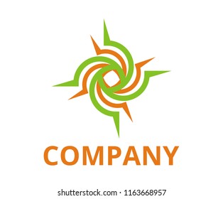 orange and green color cyclone shape from line like black hole logo design illustration for technology company, security corporate, or any use.
