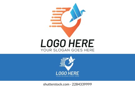 Orangefarbene und grüne Faltenbird-Form mit Logo-Design für die Pin-Position