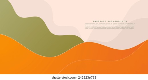 Orange and green colorful geometric business banner design. Creative banner design with wave shapes and lines on bright background. Simple horizontal banner. Eps10 vector