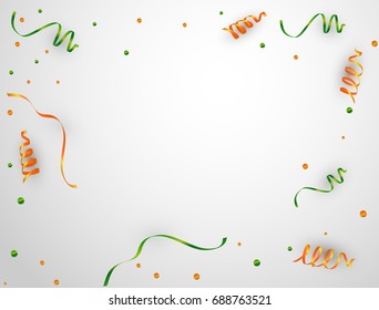 Orange green confetti concept, design Independence Day greeting background. Celebration Vector illustration.