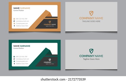 Orange And Green Construction Modern Real Estate Name Business Card Design Template. Simple Clean Unique Creative Corporate Visiting Card Design. Elegant Company Professional Business Card Template. 